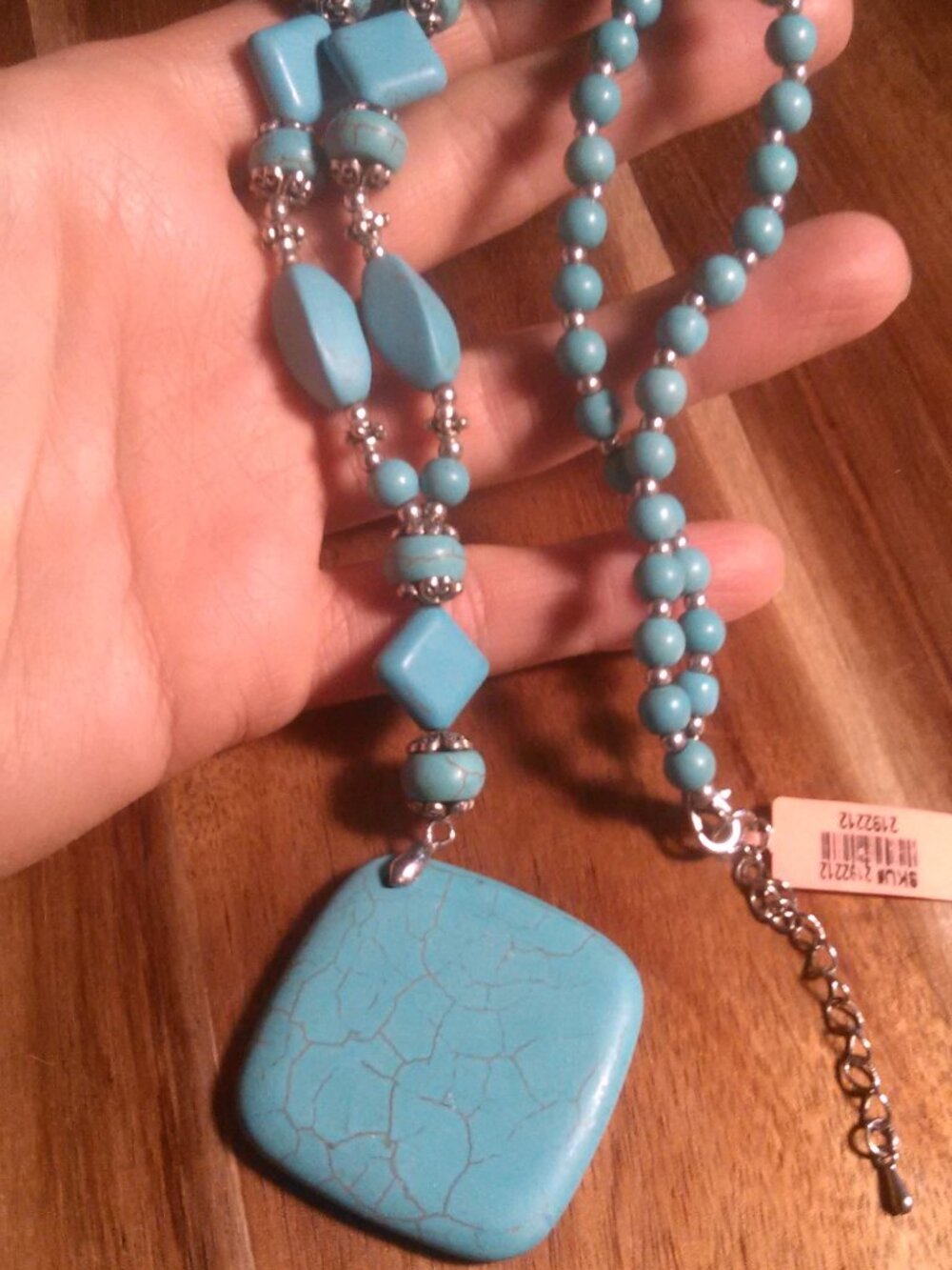 Blue Howlite Silvertone Beaded Necklace (18 to 20 Inch)